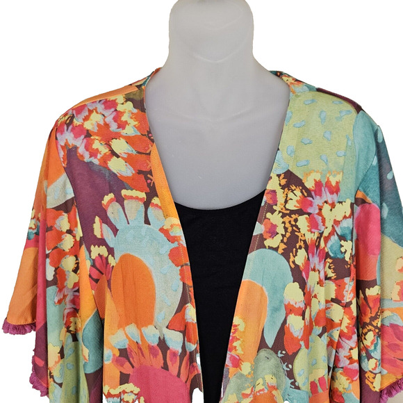 Judith March Open Kimono Size Large Southwestern Cactus Desert Colorful Topper - Picture 8 of 15